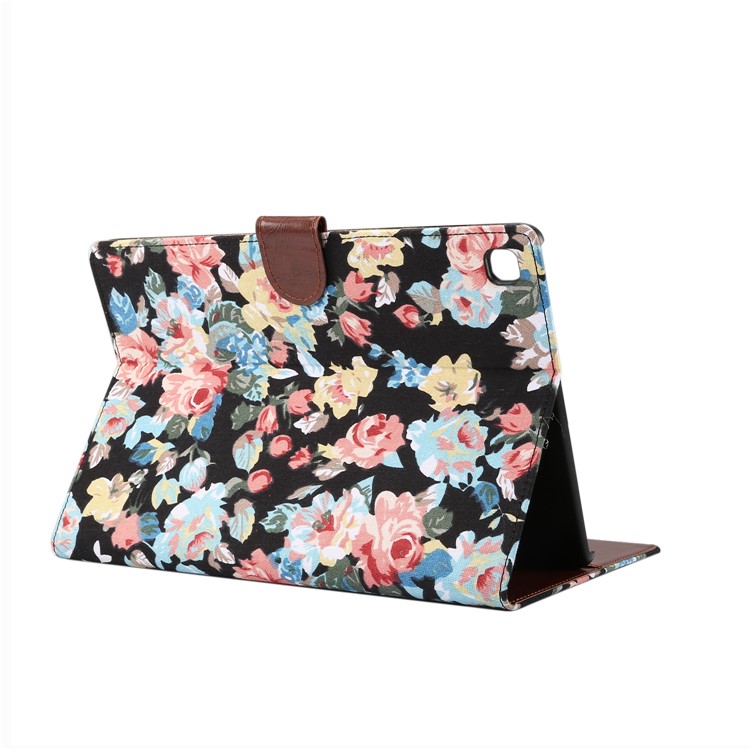 Flower Cloth Skin PU Leather Wallet Stand Cover for Samsung Galaxy Tab S5e SM-T720 / T725 - Black-4