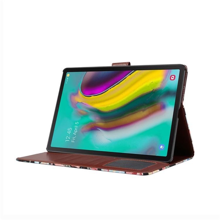 Flower Cloth Skin PU Leather Wallet Stand Cover for Samsung Galaxy Tab S5e SM-T720 / T725 - Black-5