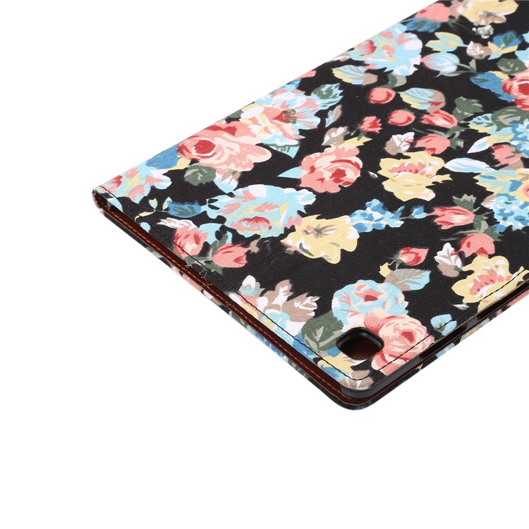 Flower Cloth Skin PU Leather Wallet Stand Cover for Samsung Galaxy Tab S5e SM-T720 / T725 - Black-6
