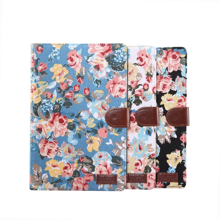 Flower Cloth Skin PU Leather Wallet Stand Cover for Samsung Galaxy Tab S5e SM-T720 / T725 - Black-8