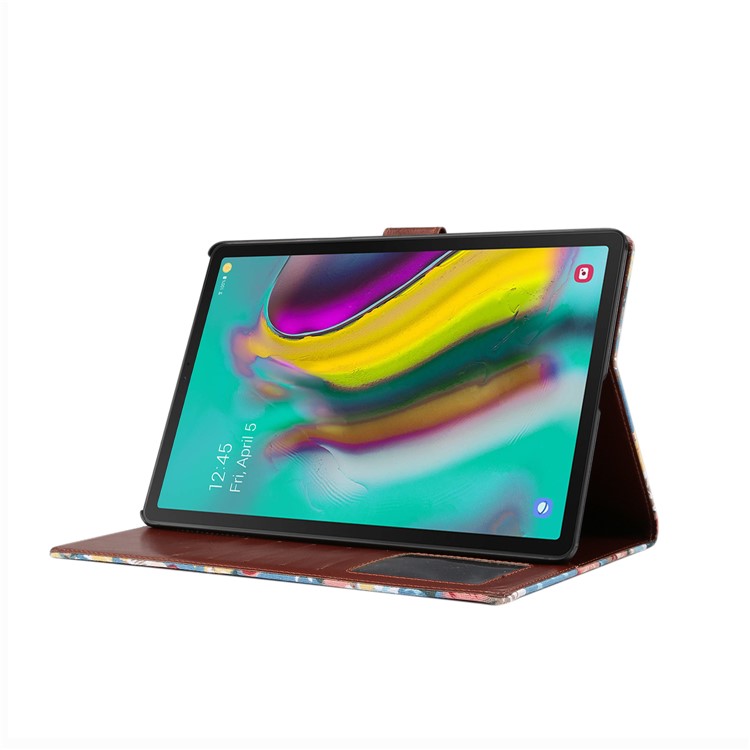 Цветочная Ткань Кожа PU Кожаный Бумажник Стенд Чехол Для Samsung Galaxy Tab S5E SM-T720 / T725 - Синий-5