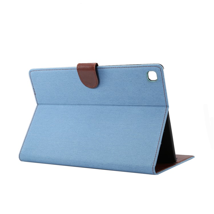 Jeans Cloth Leather Wallet Stand Protection Tablet Cover for Samsung Galaxy Tab S5e SM-T720 / T725 - Baby Blue-4