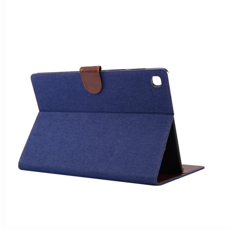 Jeans Cloth Leather Wallet Stand Protection Tablet Cover for Samsung Galaxy Tab S5e SM-T720 / T725 - Dark Blue-4