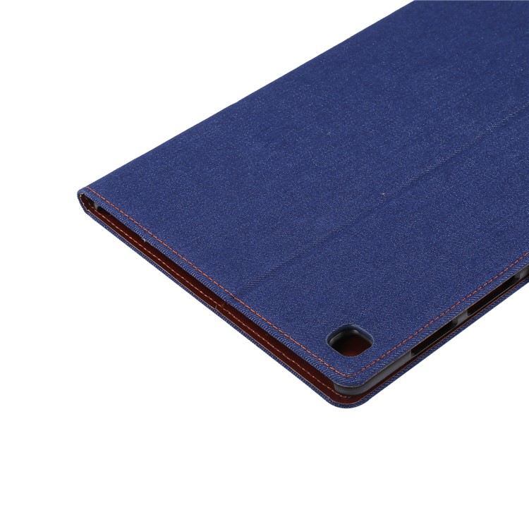 Jeans Cloth Leather Wallet Stand Protection Tablet Cover for Samsung Galaxy Tab S5e SM-T720 / T725 - Dark Blue-6