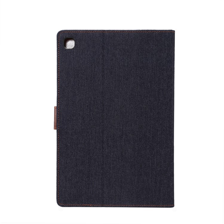 Jeans Cloth Leather Wallet Stand Protection Tablet Cover for Samsung Galaxy Tab S5e SM-T720 / T725 - Black Blue-3