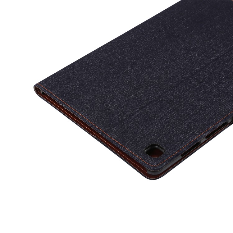 Jeans Cloth Leather Wallet Stand Protection Tablet Cover for Samsung Galaxy Tab S5e SM-T720 / T725 - Black Blue-6