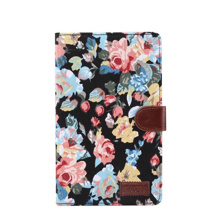 Floral Printed Cloth + PC Wallet Stand Tablet Case for Samsung Galaxy Tab A 8 (2019) - Black-2