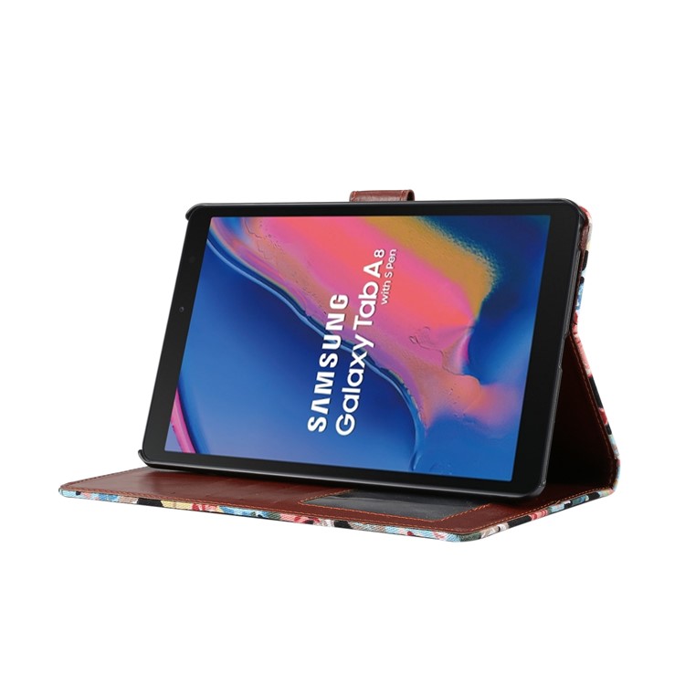 Floral Printed Cloth + PC Wallet Stand Tablet Case for Samsung Galaxy Tab A 8 (2019) - Black-5