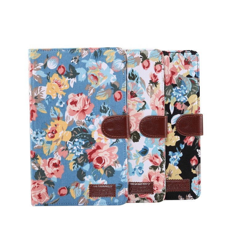Floral Printed Cloth + PC Wallet Stand Tablet Case for Samsung Galaxy Tab A 8 (2019) - Black-8
