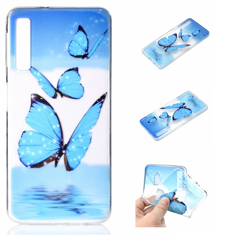 

Тиснение Шаблон Печати Мягкий Чехол ТПУ Для Samsung Galaxy A50 - Голубая Бабочка, Galaxy A50