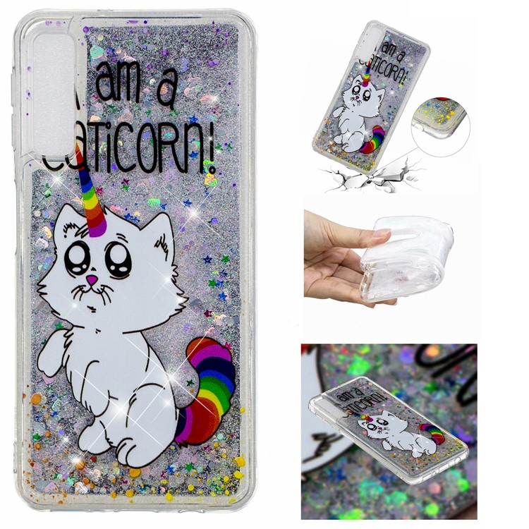 For Samsung Galaxy A50 Embossment Pattern Quicksand TPU Phone Cover - I Am A Caticorn-1