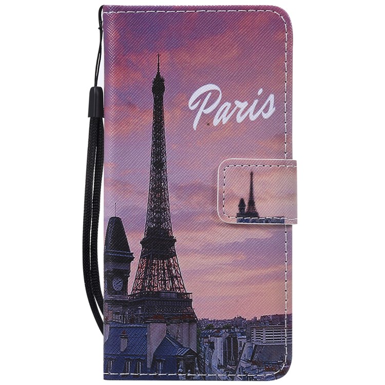 Pattern Printing Leather Wallet Case for Samsung Galaxy A40 - Eiffel Tower-2