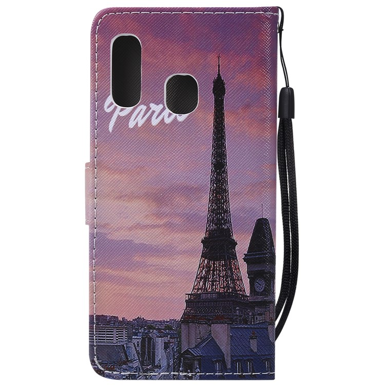 Pattern Printing Leather Wallet Case for Samsung Galaxy A40 - Eiffel Tower-3