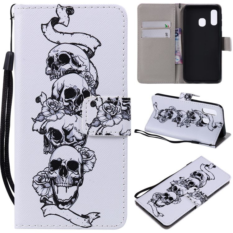 

Pattern Printing Leather Wallet Case for Samsung Galaxy A40 - Cool Skull, Galaxy A40