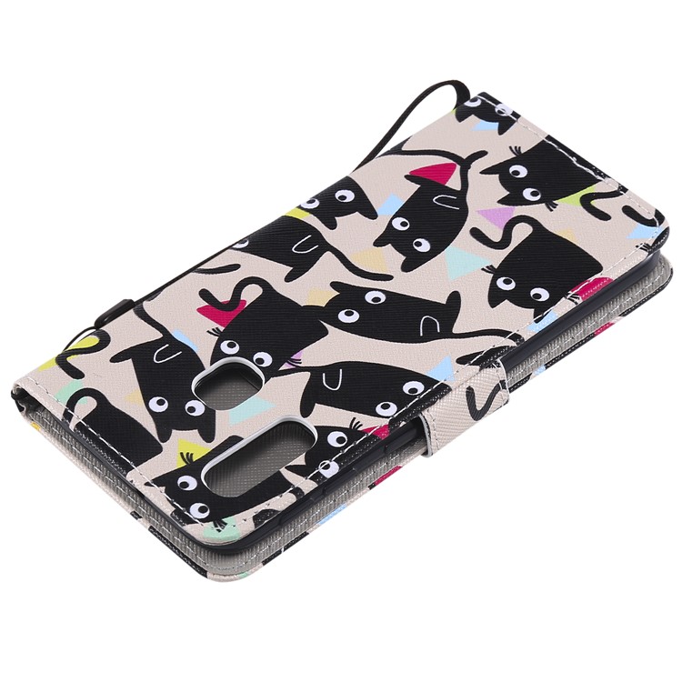 Pattern Printing Wallet Stand Leather Cover for Samsung Galaxy A40 - Cat-6