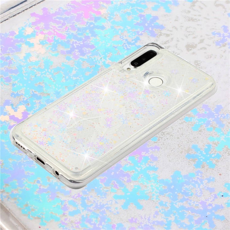 For Samsung Galaxy A60 Moving Glitter Powder Sequins Patterned TPU Protection Case - White Feather-3