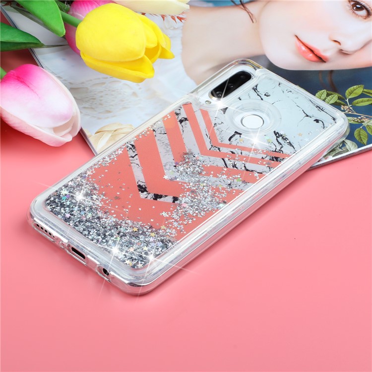 For Samsung Galaxy A60 Moving Glitter Powder Sequins Patterned TPU Protection Case - Marble and Chevron-6