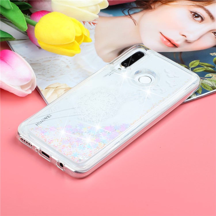 For Samsung Galaxy A60 Moving Glitter Powder Sequins Patterned TPU Protection Case - Birds and Dandelion-6