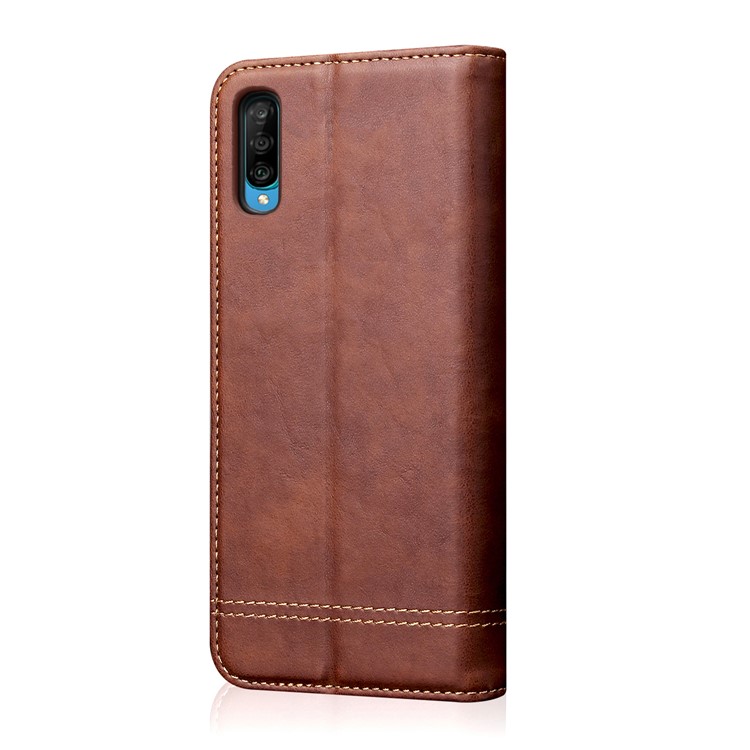 Auto-absorbed Crazy Horse Vintage Leather Stand Case for Samsung Galaxy A70 - Coffee-3