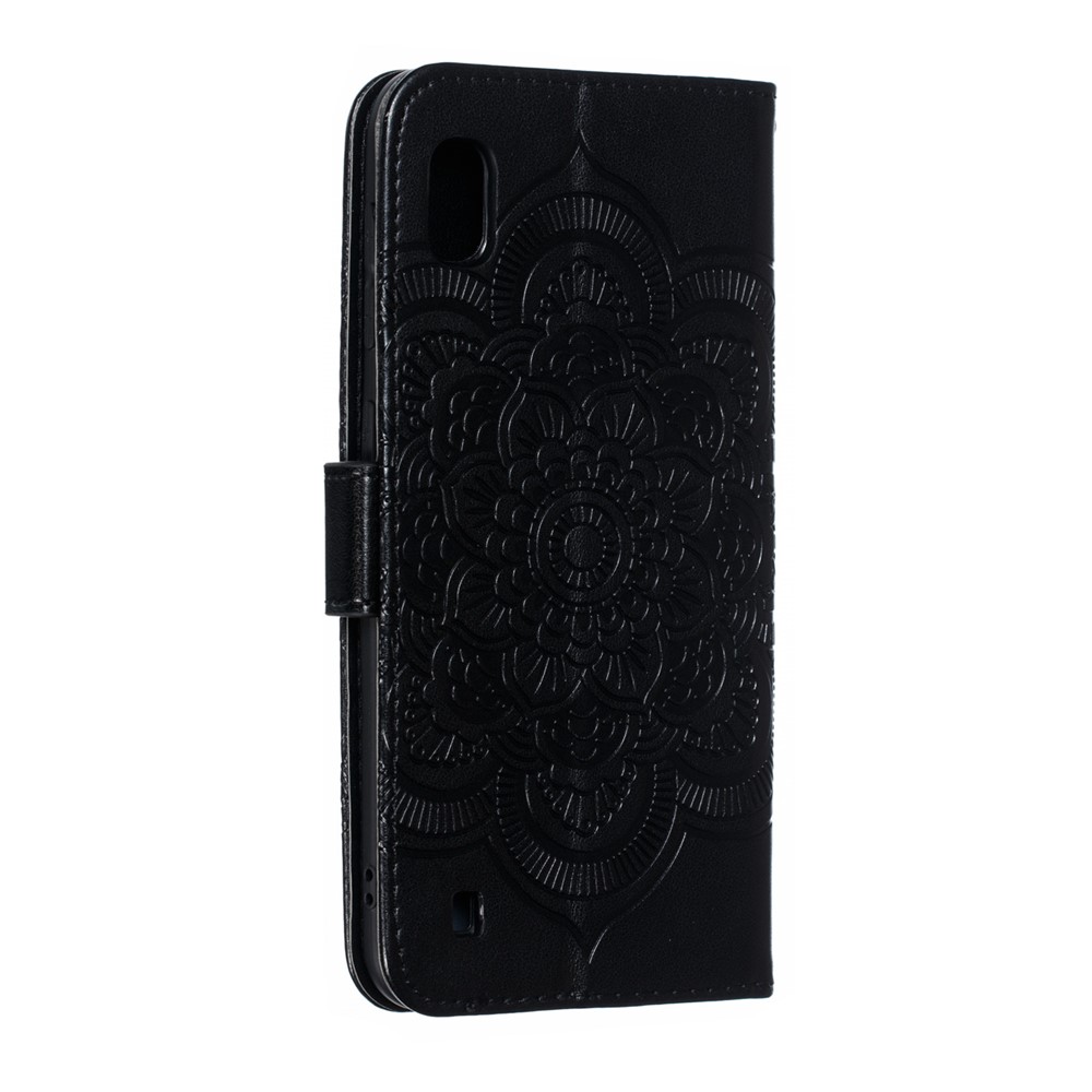 For Samsung Galaxy A10 Imprint Mandala Flower Phone Cover Case Leather Wallet - Black-4