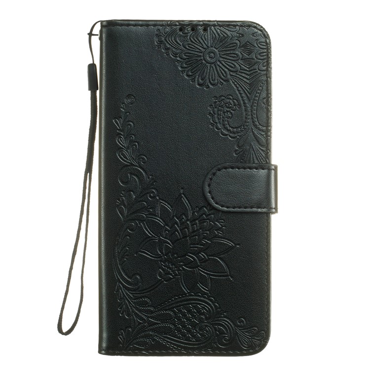 For Samsung Galaxy S10e Imprint Flower Leather Wallet Case Phone Cover - Black-2