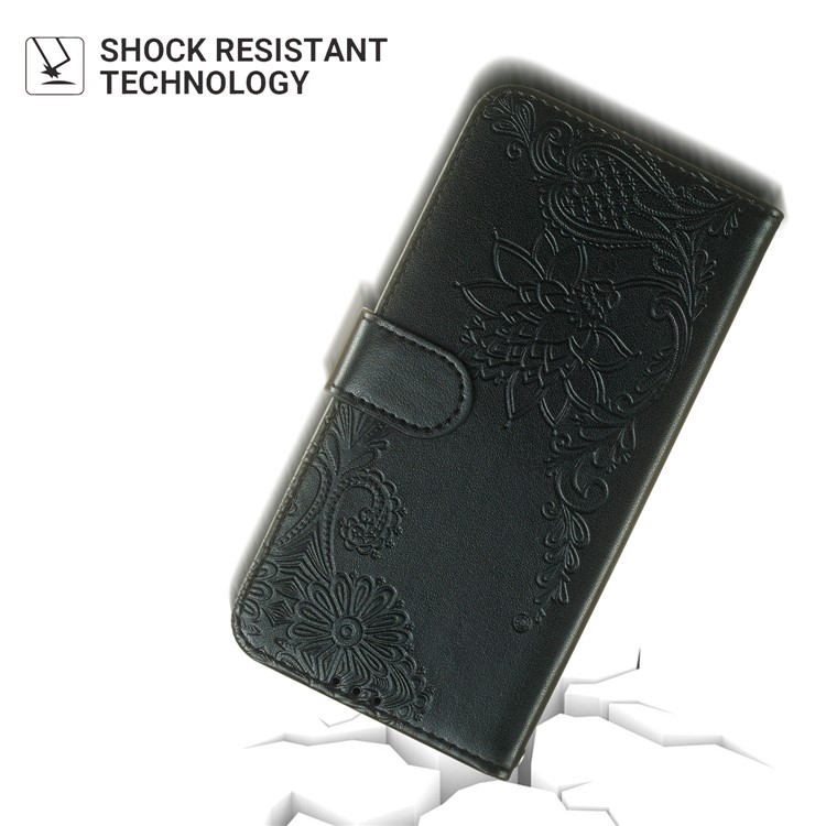 For Samsung Galaxy S10 Imprint Flower Leather Wallet Case Phone Cover - Black-10