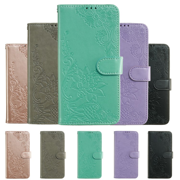 For Samsung Galaxy S10 Imprint Flower Leather Wallet Case Phone Cover  - Black-12