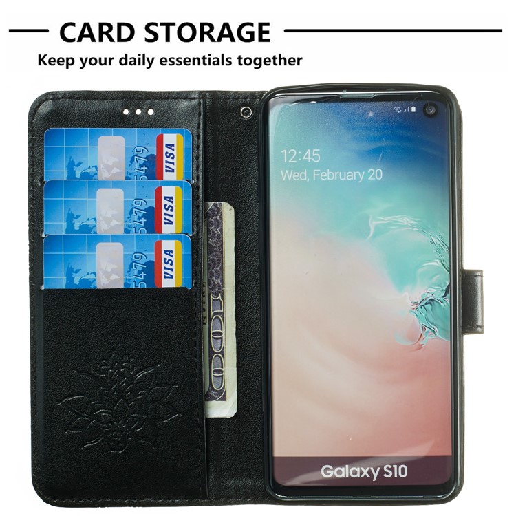 For Samsung Galaxy S10 Imprint Flower Leather Wallet Case Phone Cover - Black-3