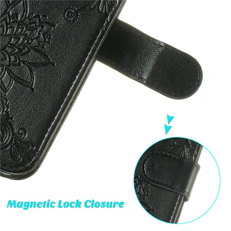 For Samsung Galaxy S10 Imprint Flower Leather Wallet Case Phone Cover - Black-8