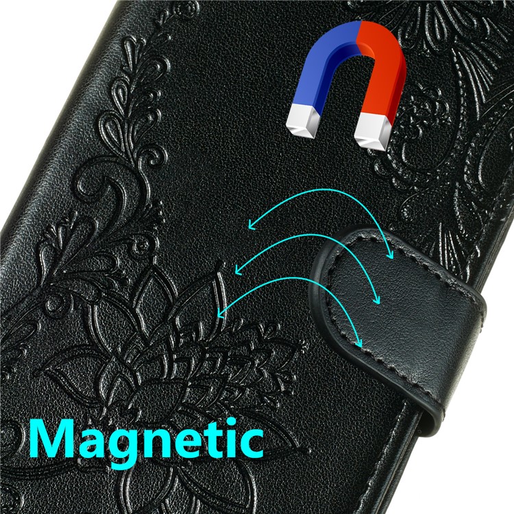 For Samsung Galaxy S10 Imprint Flower Leather Wallet Case Phone Cover - Black-9