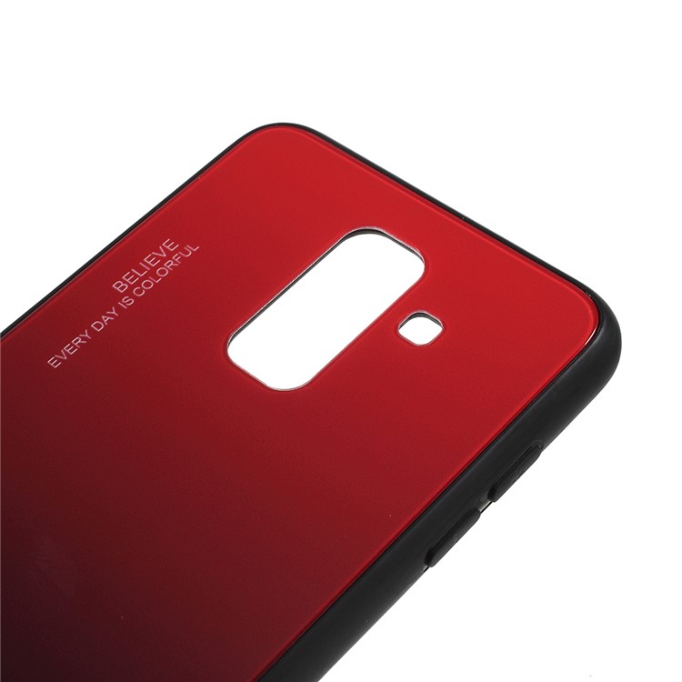 Gradient Color Glass + PC + TPU Phone Case for Samsung Galaxy A6 Plus (2018) - Red / Black-3