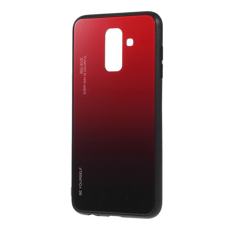 Gradient Color Glass + PC + TPU Phone Case for Samsung Galaxy A6 Plus (2018) - Red / Black-6