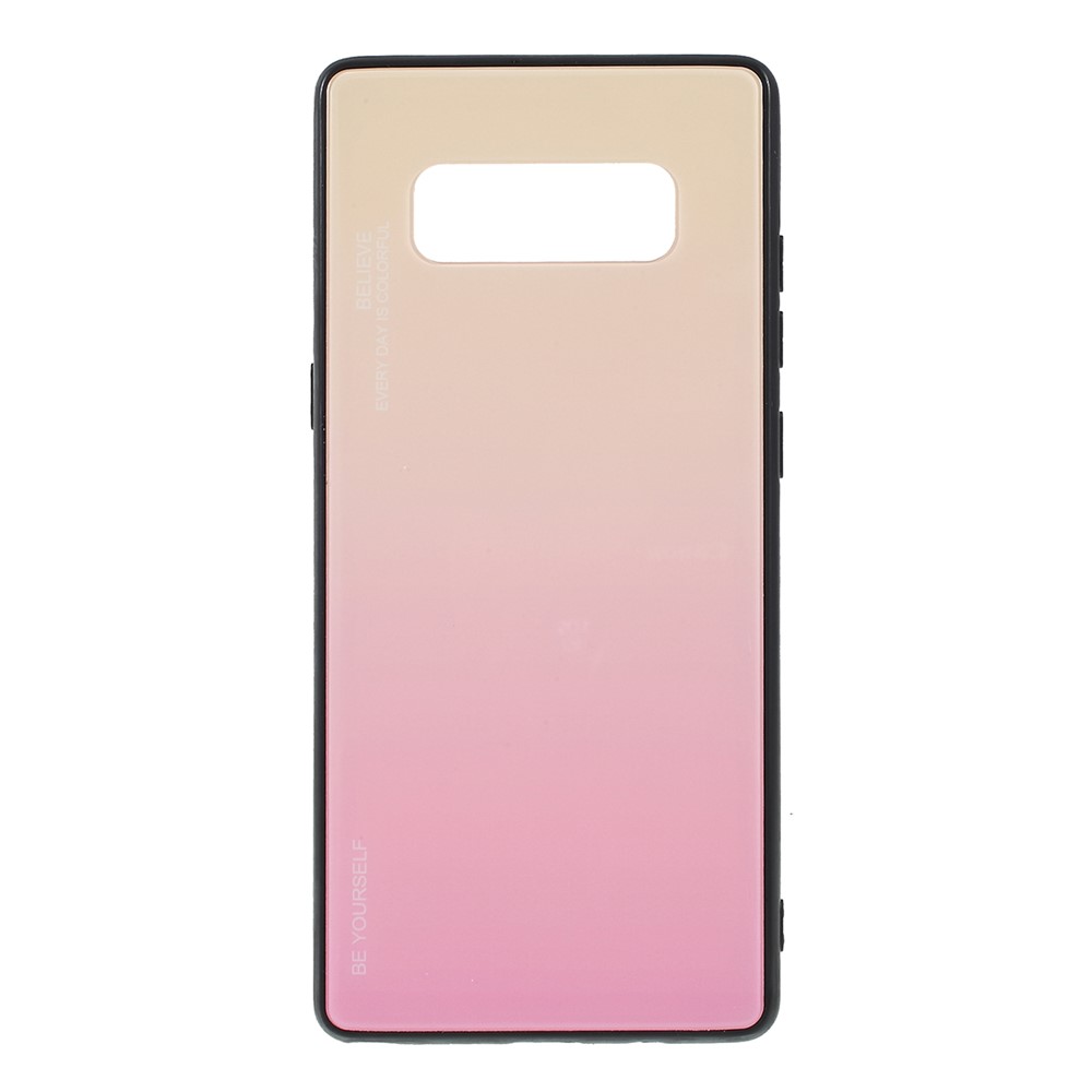 Gradient Color Glass + PC + TPU Hybrid Mobile Casing for Samsung Galaxy Note 8 N950 - Gold / Pink-1