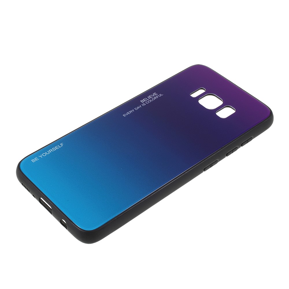 Gradient Color Glass + PC + TPU Phone Case for Samsung Galaxy S8 G950 - Purple / Blue-2