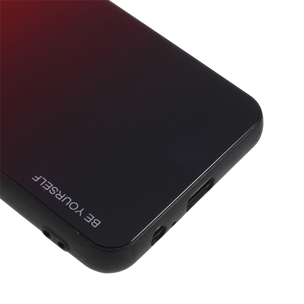 Couleur de Dégradé Verre + PC + TPU Téléphone Pour Samsung Galaxy A8 (2018) - Rouge / le Noir