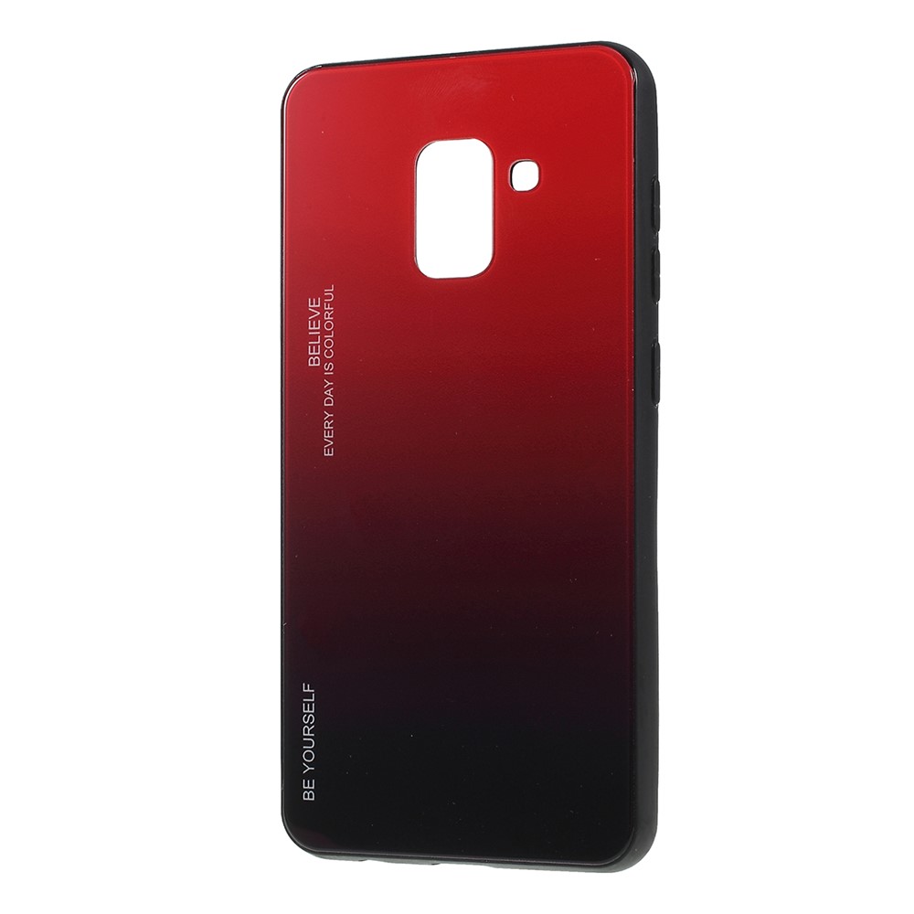 Gradiente Color Glass + PC + TPU Teléfono Para Samsung Galaxy A8 (2018) - Rojo / Negro