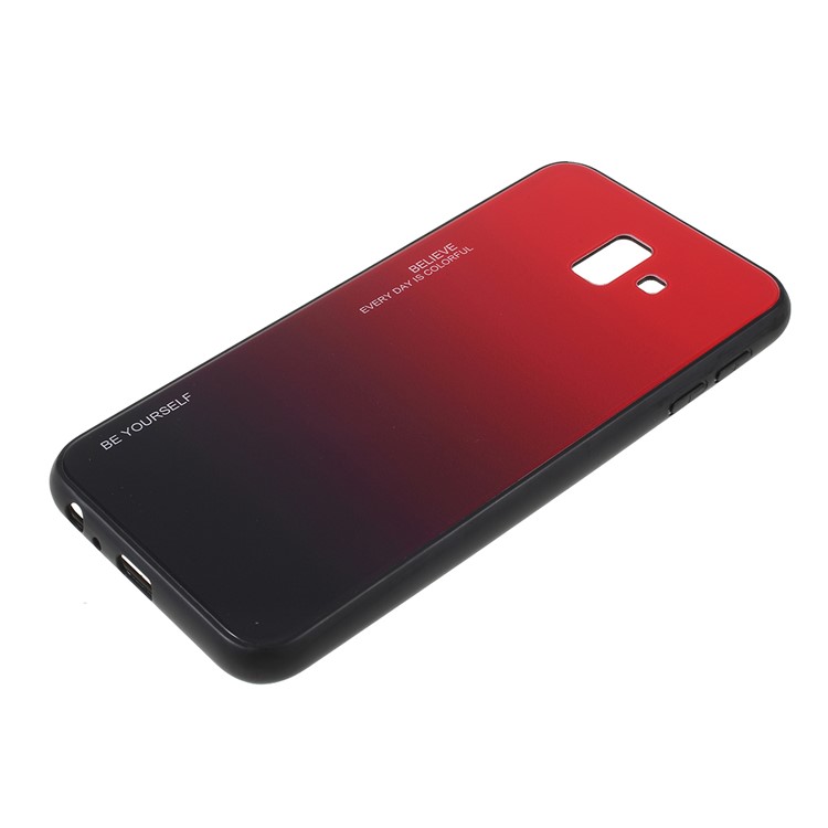 Gradient Color Glass + PC + TPU Phone Case for Samsung Galaxy J6 Plus - Red / Black-5