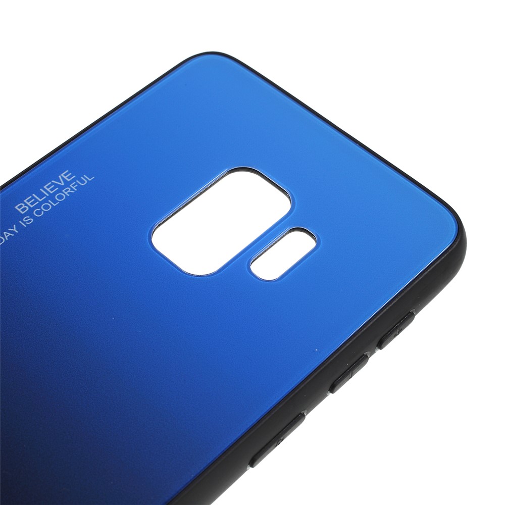 Gradient Color Glass + PC + TPU Phone Case for Samsung Galaxy S9 G960 - Blue / Black-3