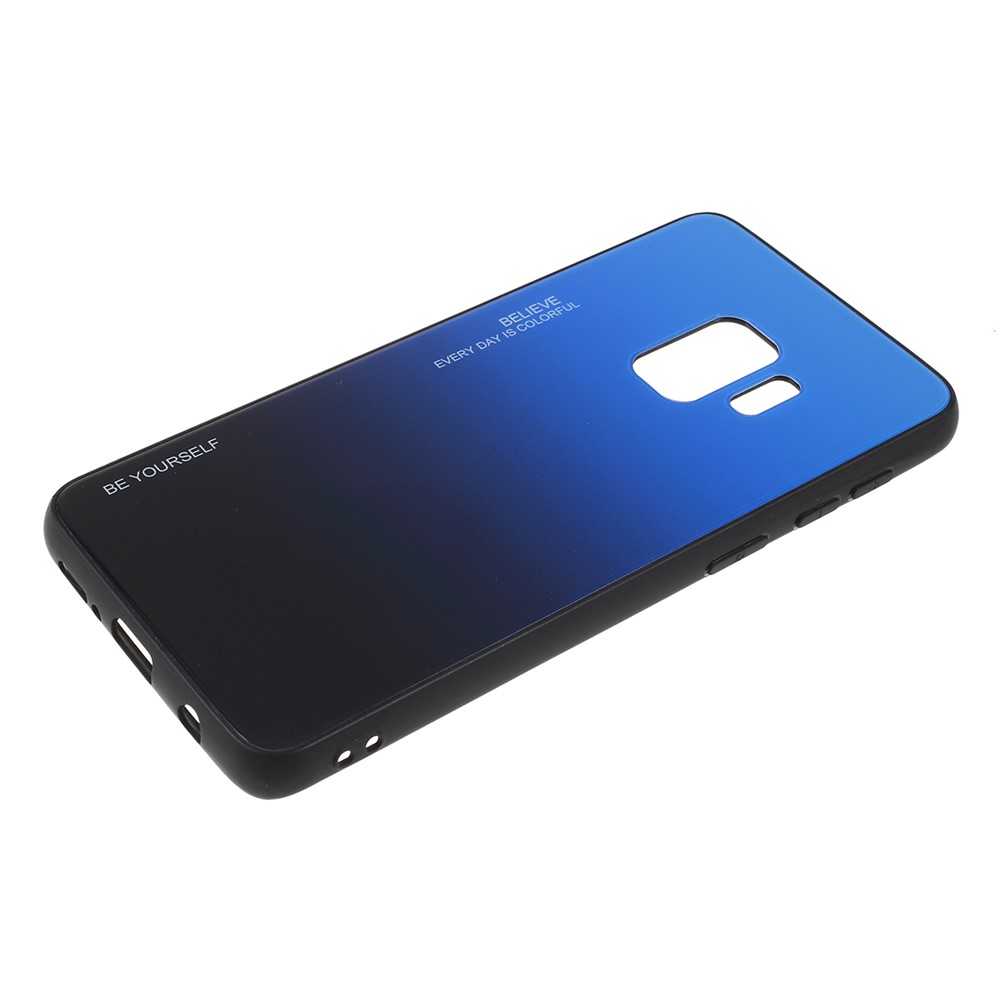 Gradient Color Glass + PC + TPU Phone Case for Samsung Galaxy S9 G960 - Blue / Black-5