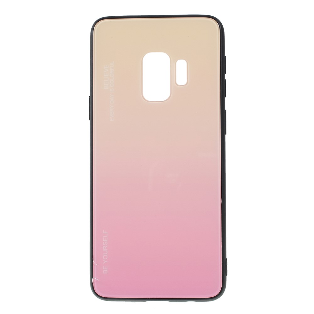 Caja De Teléfono En Color Degradado De Vidrio + PC + TPU Para Samsung Galaxy S9 - Oro / Rosado-1