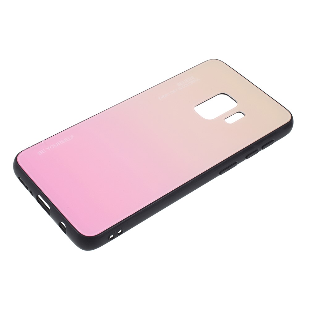 Caja De Teléfono En Color Degradado De Vidrio + PC + TPU Para Samsung Galaxy S9 - Oro / Rosado-2