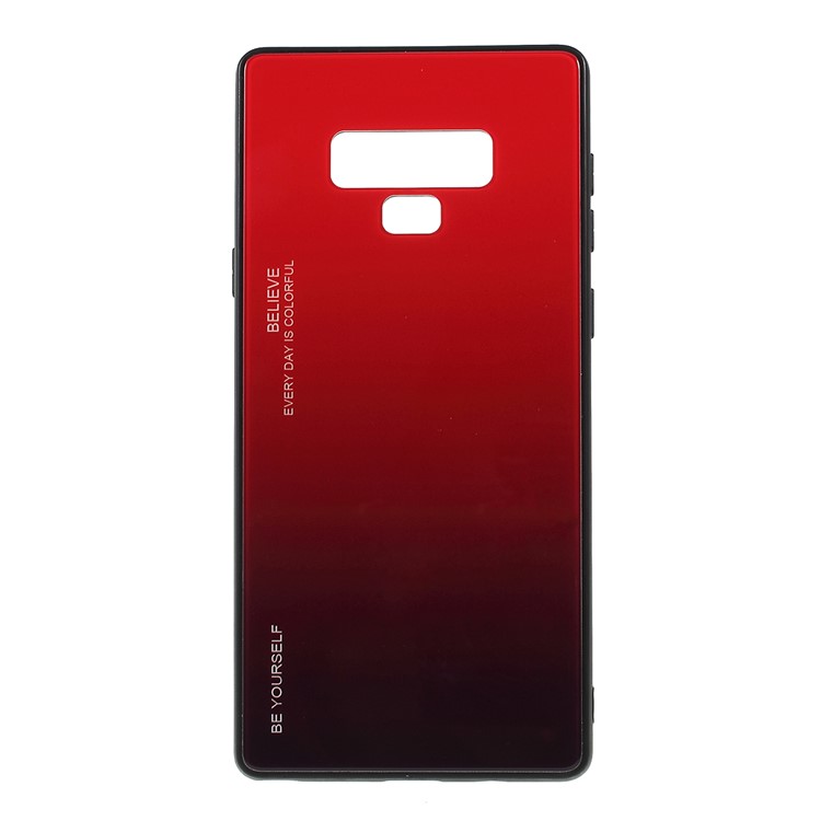 Gradient Color Glass + PC + TPU Phone Case for  Samsung Galaxy Note9 SM-N960 - Red / Black-1