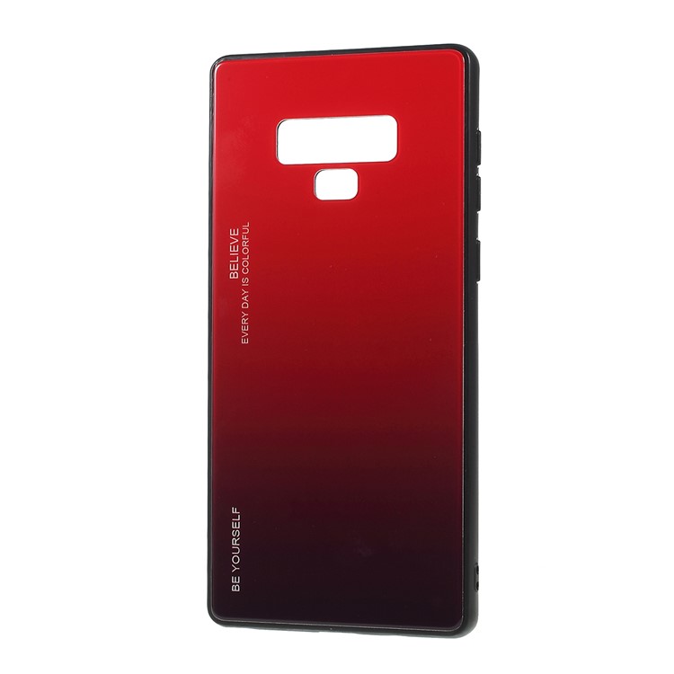 Gradient Color Glass + PC + TPU Phone Case for  Samsung Galaxy Note9 SM-N960 - Red / Black-6