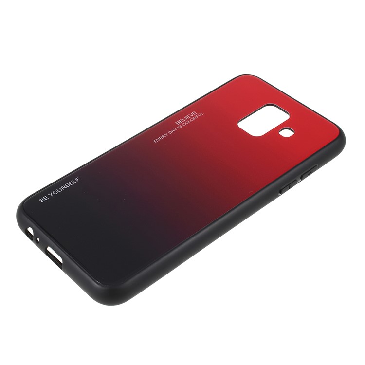 Gradient Color Glass + PC + TPU Combo Mobile Phone Case for Samsung Galaxy A6 (2018) - Red / Black-5