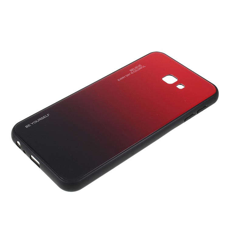 Gradient Color Glass + PC + TPU Phone Case for Samsung Galaxy J4 Plus - Red / Black-5