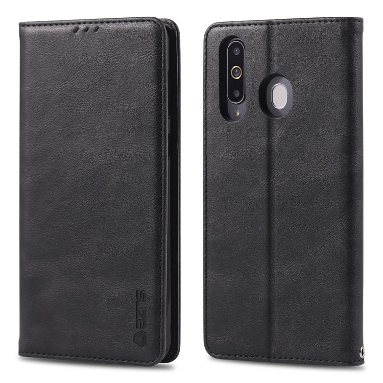 AZNS Retro Style PU Leather Card Holder Case for Samsung Galaxy A60 - Black-1