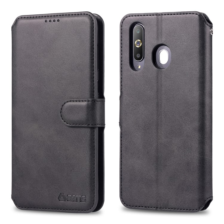 AZNS Leather Wallet Phone Case Cover for Samsung Galaxy A60 - Black-1