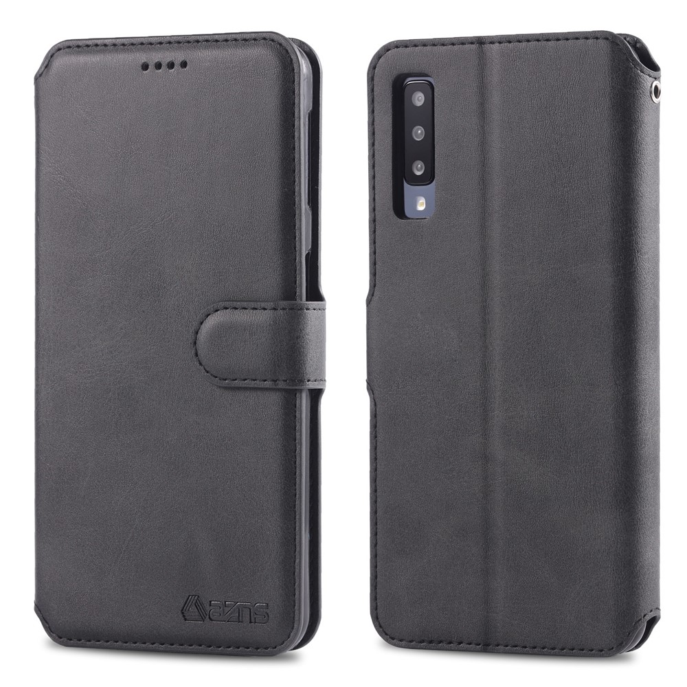 AZNS Wallet Leather Stand Phone Cover Shell for Samsung Galaxy A70 - Black-1