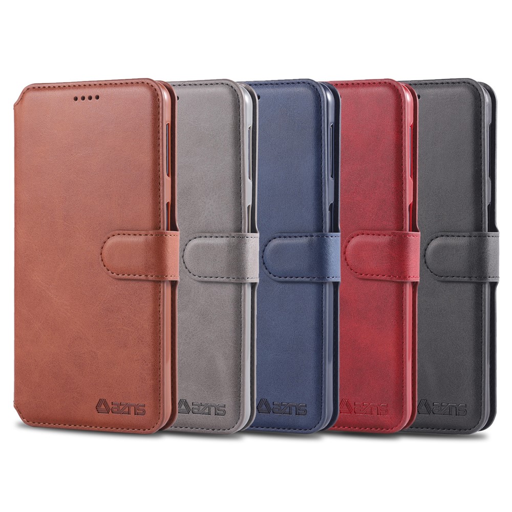 AZNS Wallet Leather Stand Phone Cover Shell for Samsung Galaxy A70 - Black-5