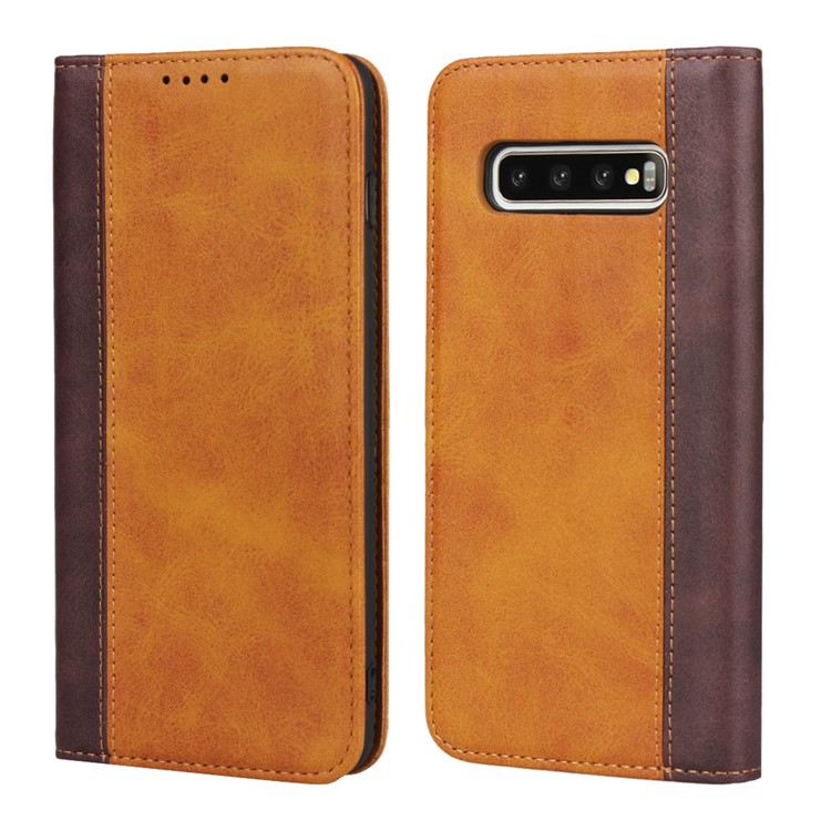 

Bi-color Splicing Magnetic Case Stand Leather Wallet Case for Samsung Galaxy S10 Plus - Brown, Galaxy S10 Plus
